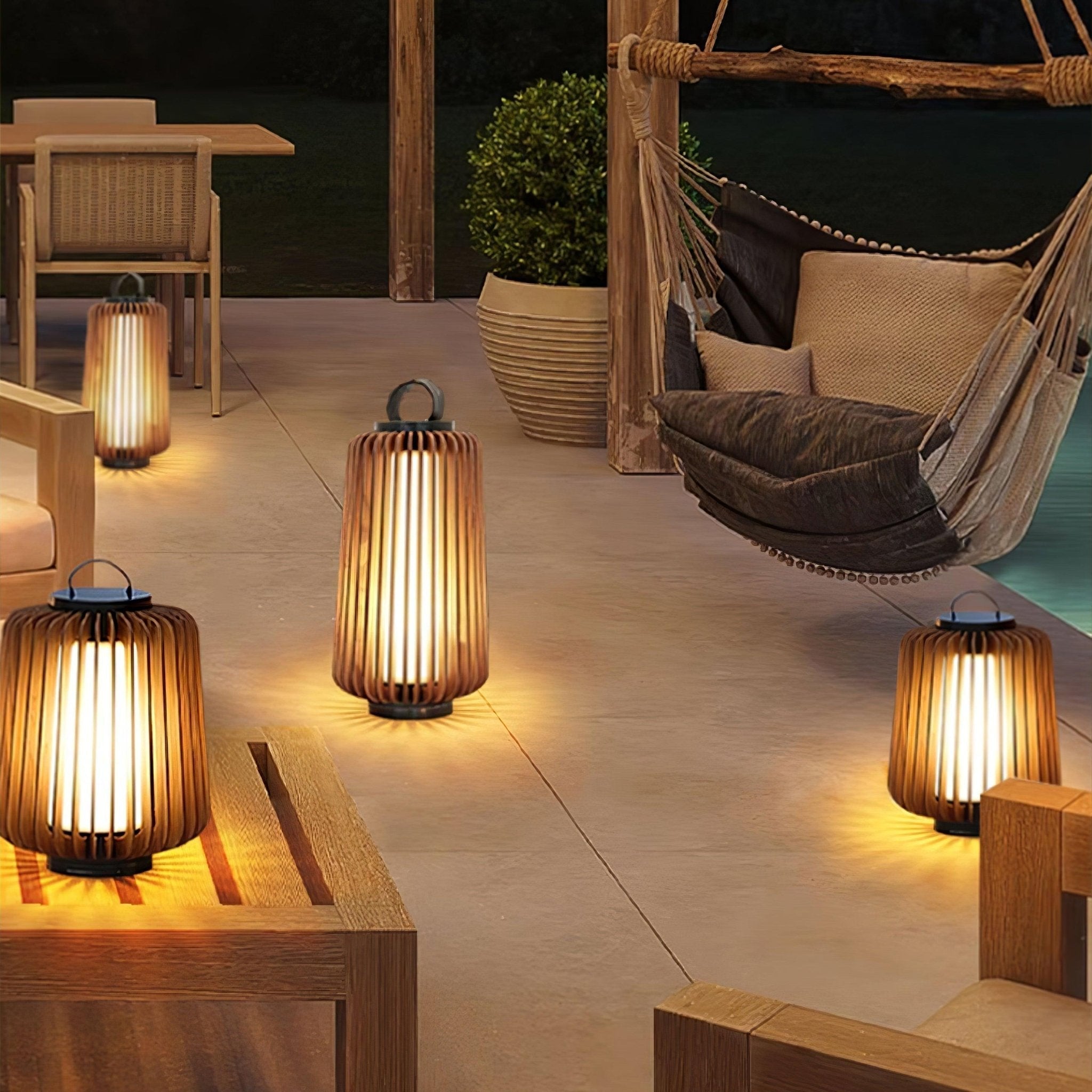 Waterproof Outdoor Portable Lantern for Patio Garden and Camping with Teak Wood Accents