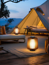 Waterproof Outdoor Portable Lantern for Patio Garden and Camping with Teak Wood Accents