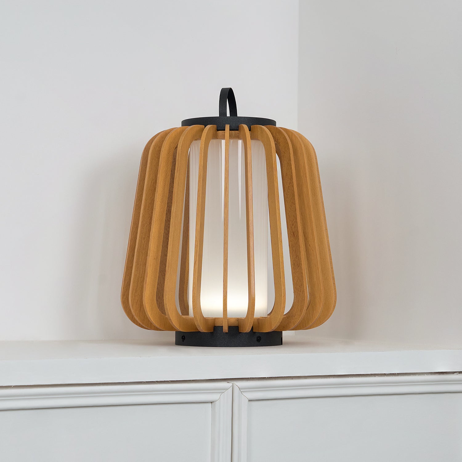 Waterproof Outdoor Portable Lantern for Patio Garden and Camping with Teak Wood Accents