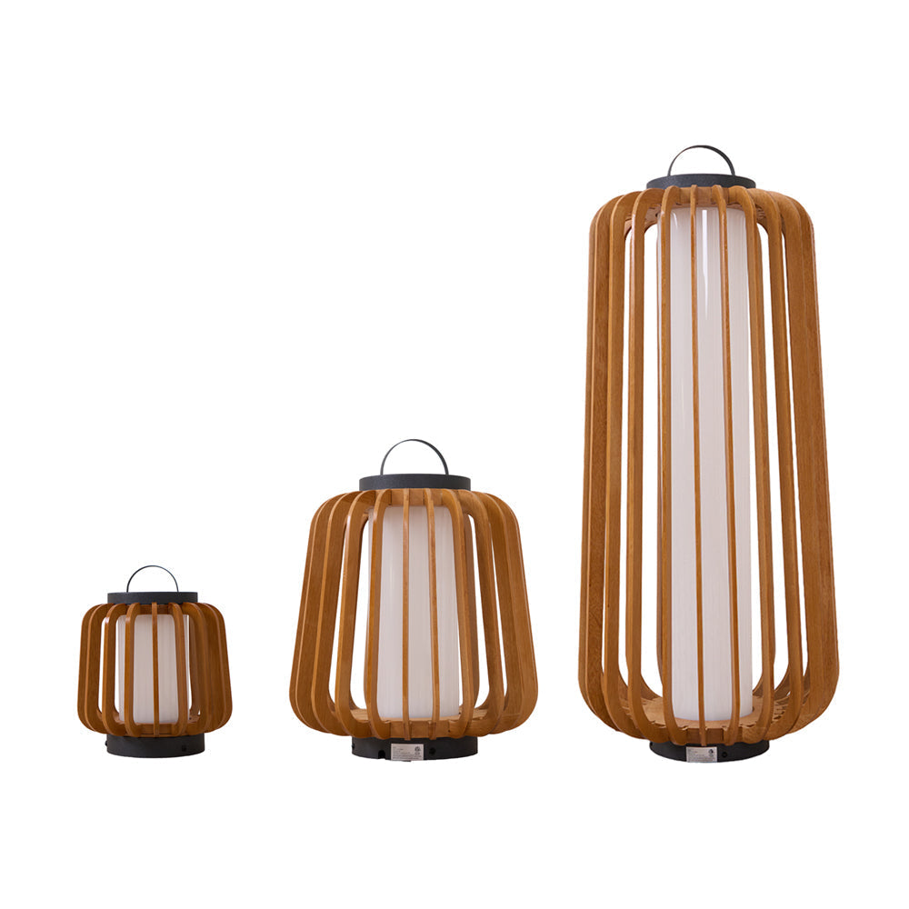 Waterproof Outdoor Portable Lantern for Patio Garden and Camping with Teak Wood Accents