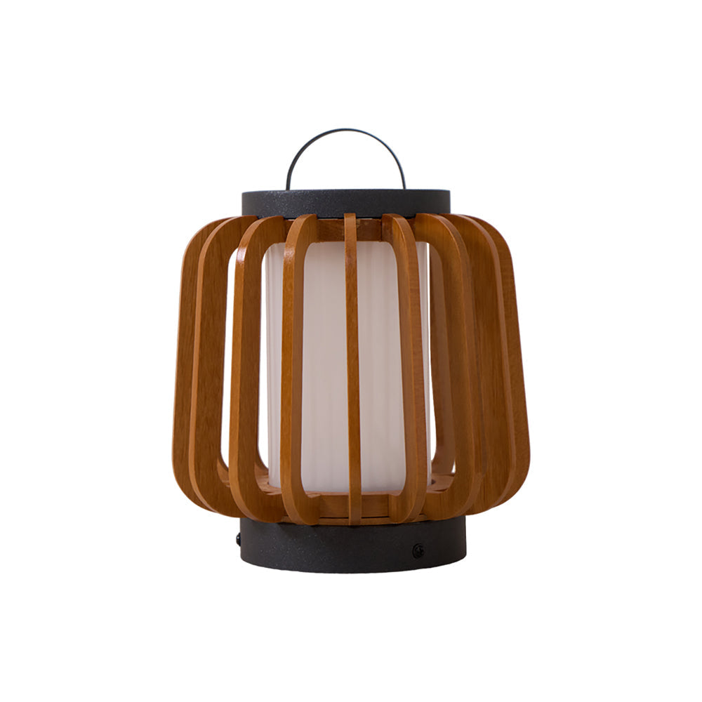 Waterproof Outdoor Portable Lantern for Patio Garden and Camping with Teak Wood Accents