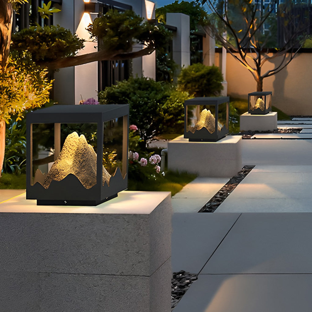 Waterproof Outdoor Solar Mountain Landscape Column Light LED Pillar Lamp for Garden Courtyard