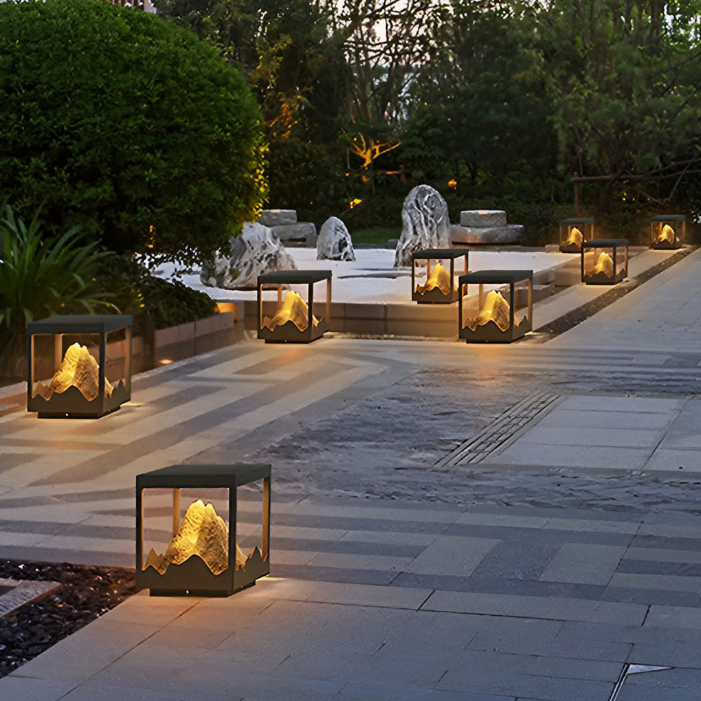 Waterproof Outdoor Solar Mountain Landscape Column Light LED Pillar Lamp for Garden Courtyard