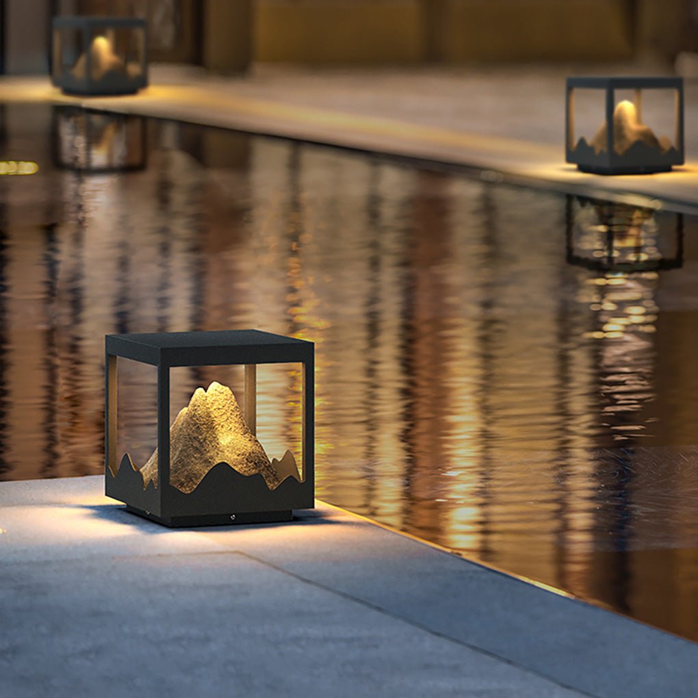 Waterproof Outdoor Solar Mountain Landscape Column Light LED Pillar Lamp for Garden Courtyard