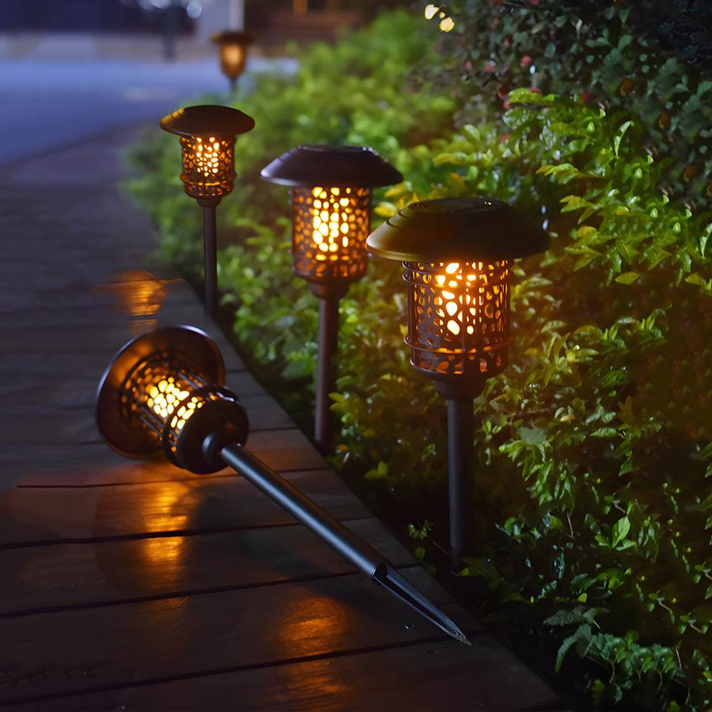 Waterproof Retro Solar Powered Outdoor Pathway Light Black Aluminum Landscape Stake