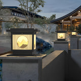Waterproof Retro Square Solar Post Cap Light for Outdoor Fence with Mountain Scenery Design