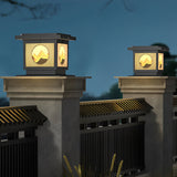 Waterproof Retro Square Solar Post Cap Light for Outdoor Fence with Mountain Scenery Design