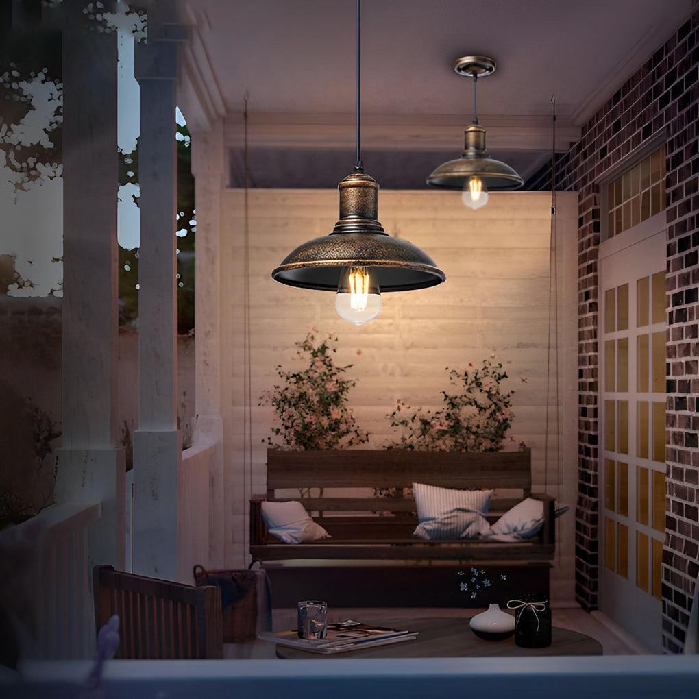 Waterproof Round Iron LED Outdoor Chandelier Retro Industrial Style Hanging Light for Porch