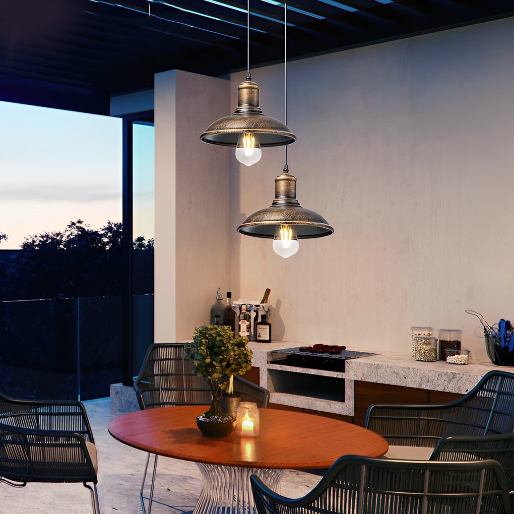 Waterproof Round Iron LED Outdoor Chandelier Retro Industrial Style Hanging Light for Porch