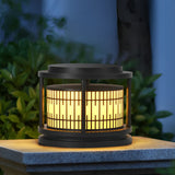 Waterproof Solar Fence Post Lights Retro Pattern Black LED Outdoor Pillar Lantern for Villa Garden