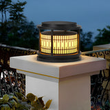 Waterproof Solar Fence Post Lights Retro Pattern Black LED Outdoor Pillar Lantern for Villa Garden