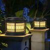 Waterproof Solar Fence Post Lights Retro Pattern Black LED Outdoor Pillar Lantern for Villa Garden