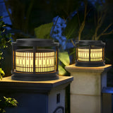 Waterproof Solar Fence Post Lights Retro Pattern Black LED Outdoor Pillar Lantern for Villa Garden
