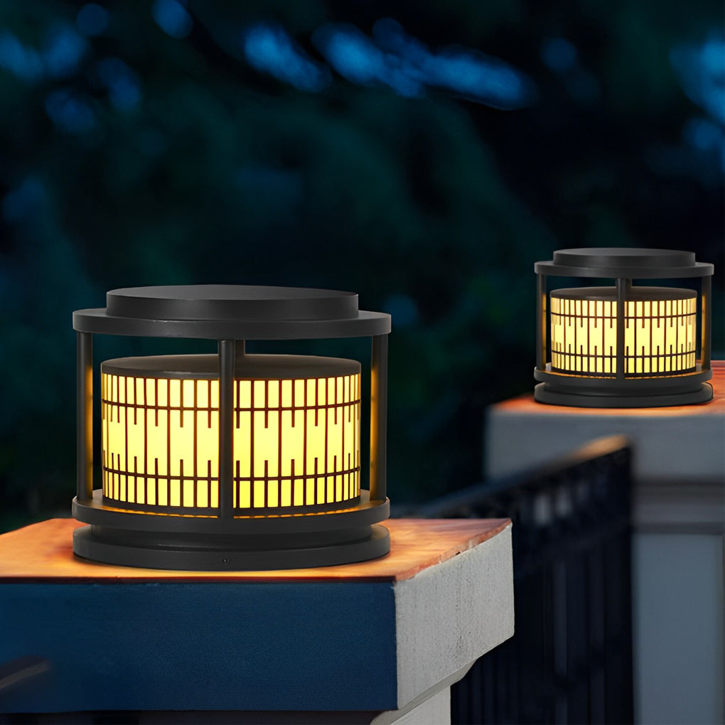 Waterproof Solar Fence Post Lights Retro Pattern Black LED Outdoor Pillar Lantern for Villa Garden
