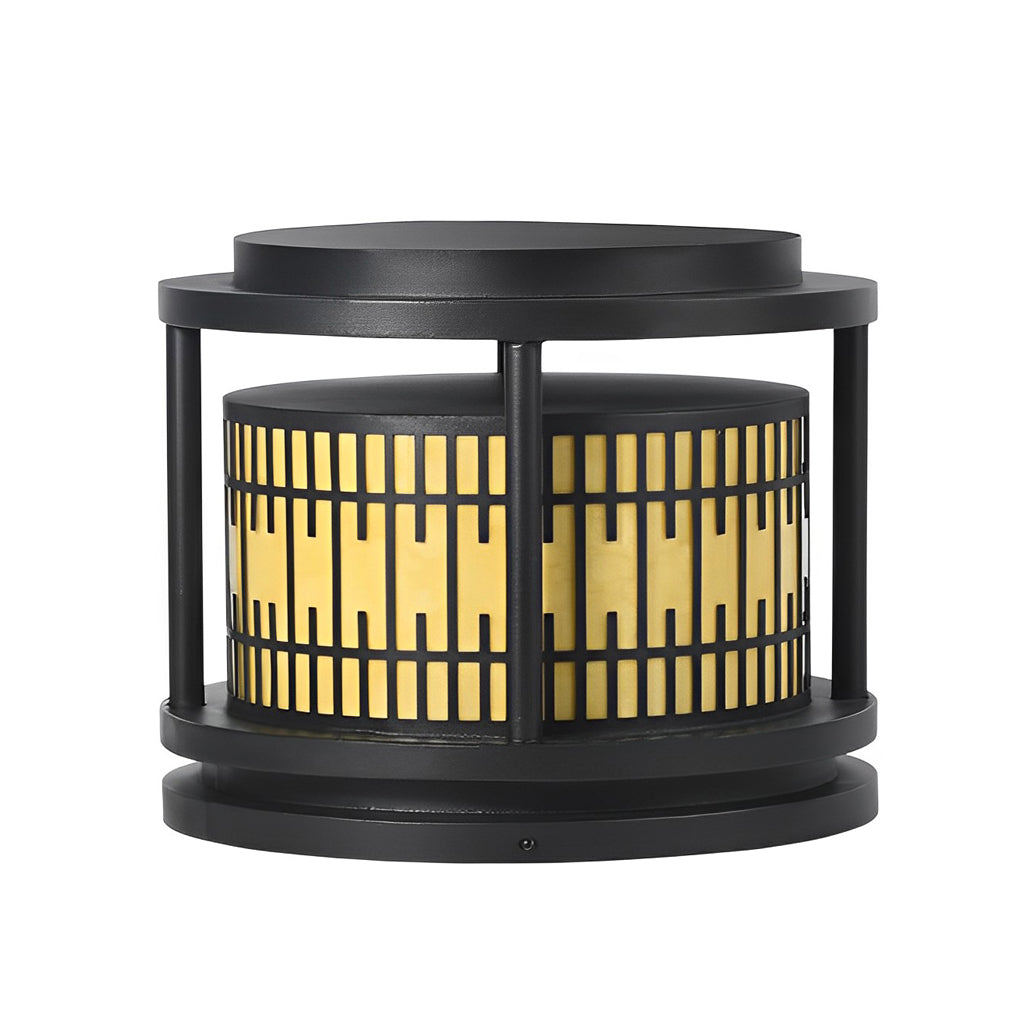 Waterproof Solar Fence Post Lights Retro Pattern Black LED Outdoor Pillar Lantern for Villa Garden