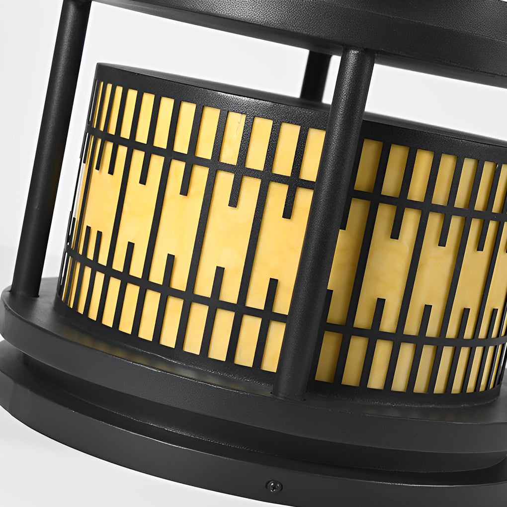 Waterproof Solar Fence Post Lights Retro Pattern Black LED Outdoor Pillar Lantern for Villa Garden