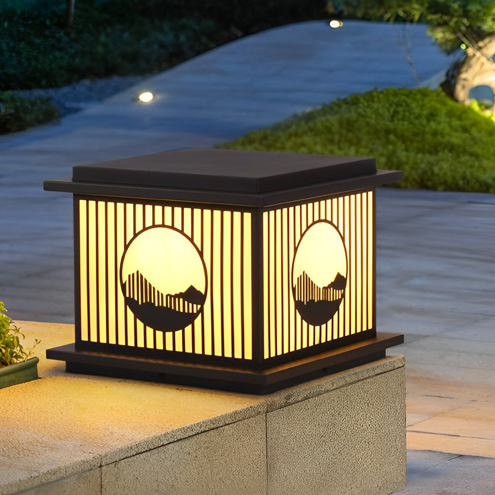 Waterproof Solar Outdoor Pillar Lamp LED Mountain Design Post Light for Garden and Patio