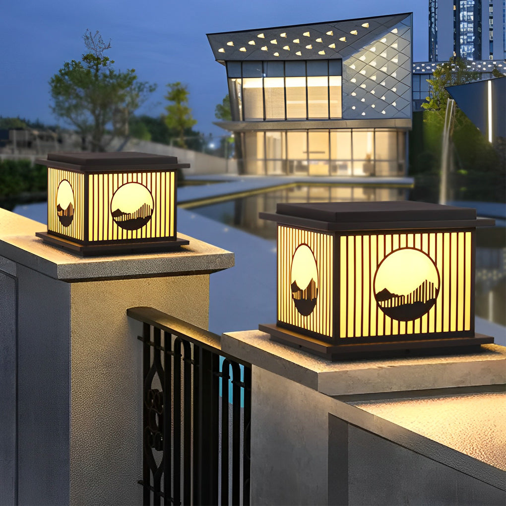Waterproof Solar Outdoor Pillar Lamp LED Mountain Design Post Light for Garden and Patio
