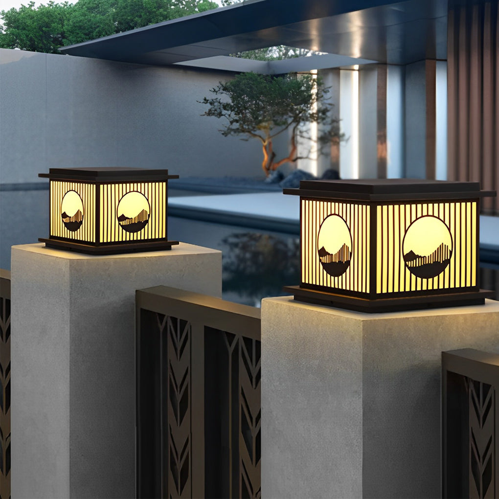 Waterproof Solar Outdoor Pillar Lamp LED Mountain Design Post Light for Garden and Patio