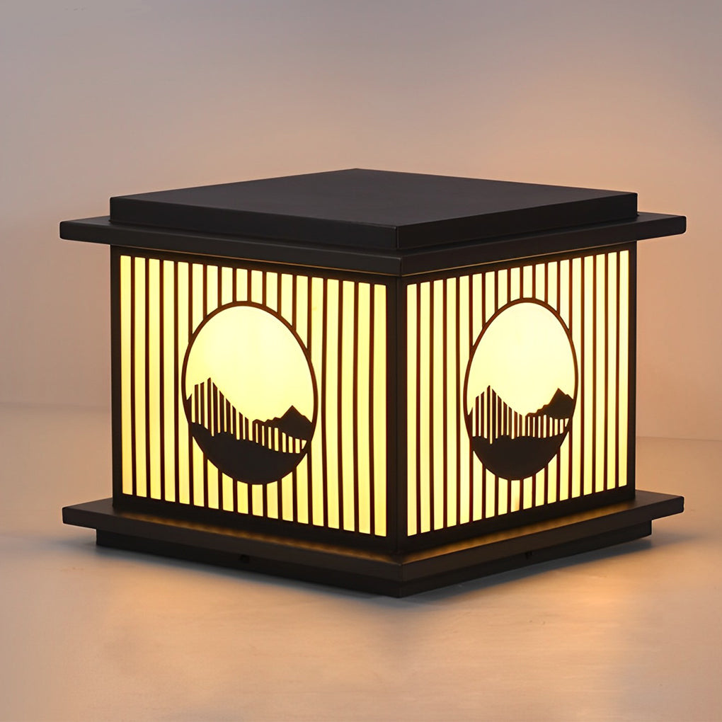 Waterproof Solar Outdoor Pillar Lamp LED Mountain Design Post Light for Garden and Patio
