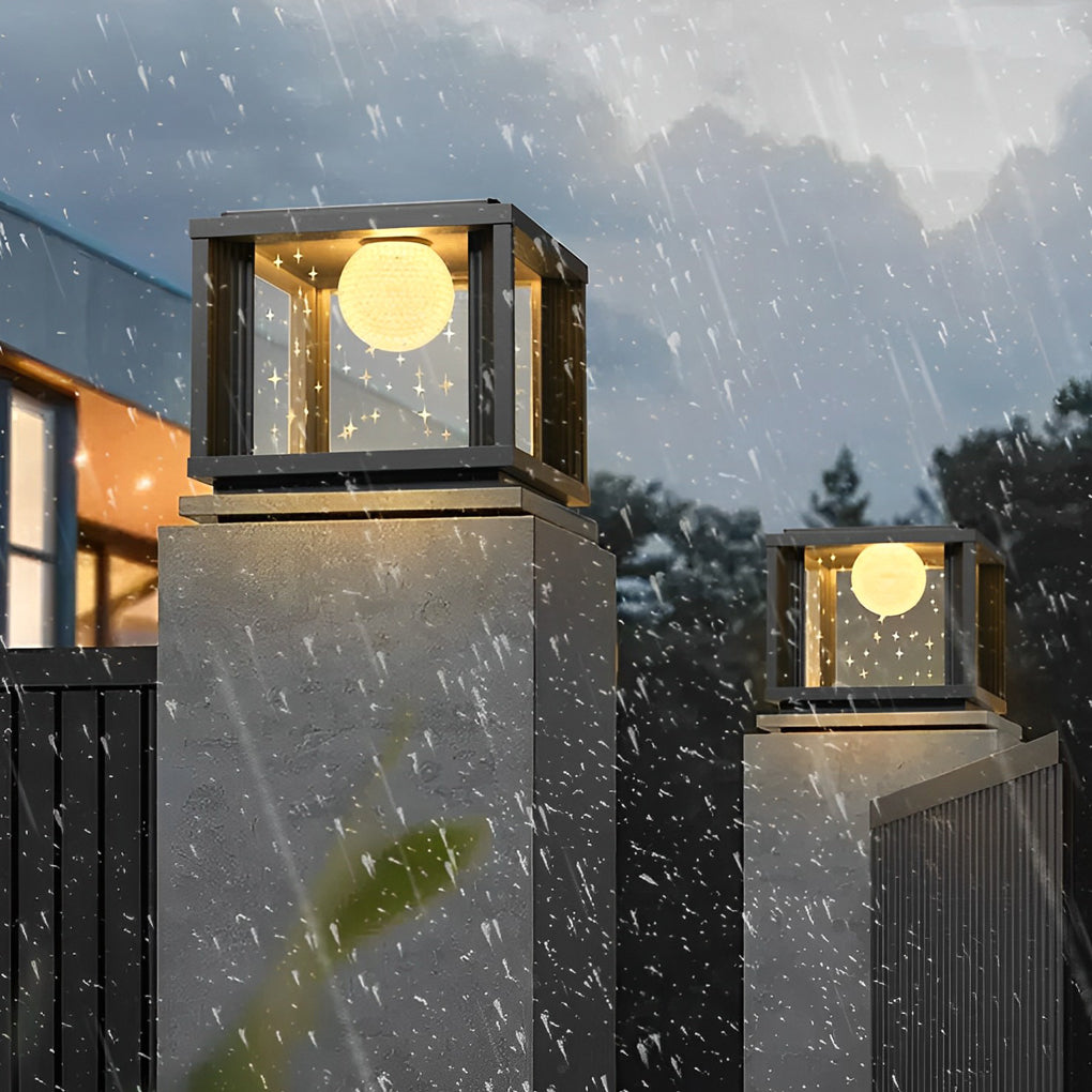Waterproof Solar Powered Crystal Glass Ball Pillar Light LED Outdoor Garden Fence Post Lamp