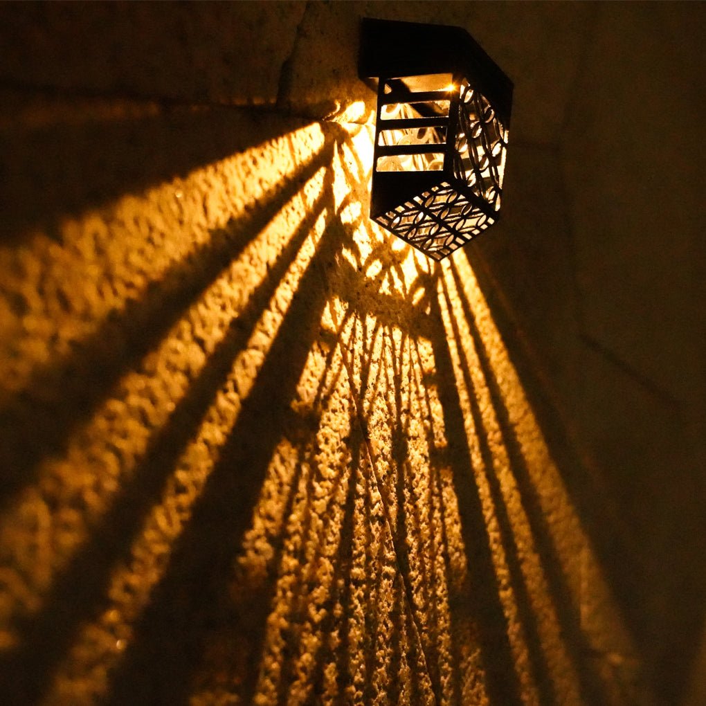 Waterproof Solar Powered Hollow Pattern Outdoor Wall Sconce for Garden Fence Lighting