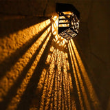 Waterproof Solar Powered Hollow Pattern Outdoor Wall Sconce for Garden Fence Lighting