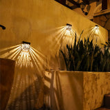 Waterproof Solar Powered Hollow Pattern Outdoor Wall Sconce for Garden Fence Lighting
