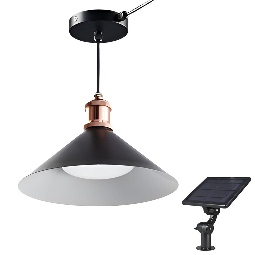 Waterproof Solar Powered LED Pendant Light Hanging Conical Garden Lamp with Dual Color Modes