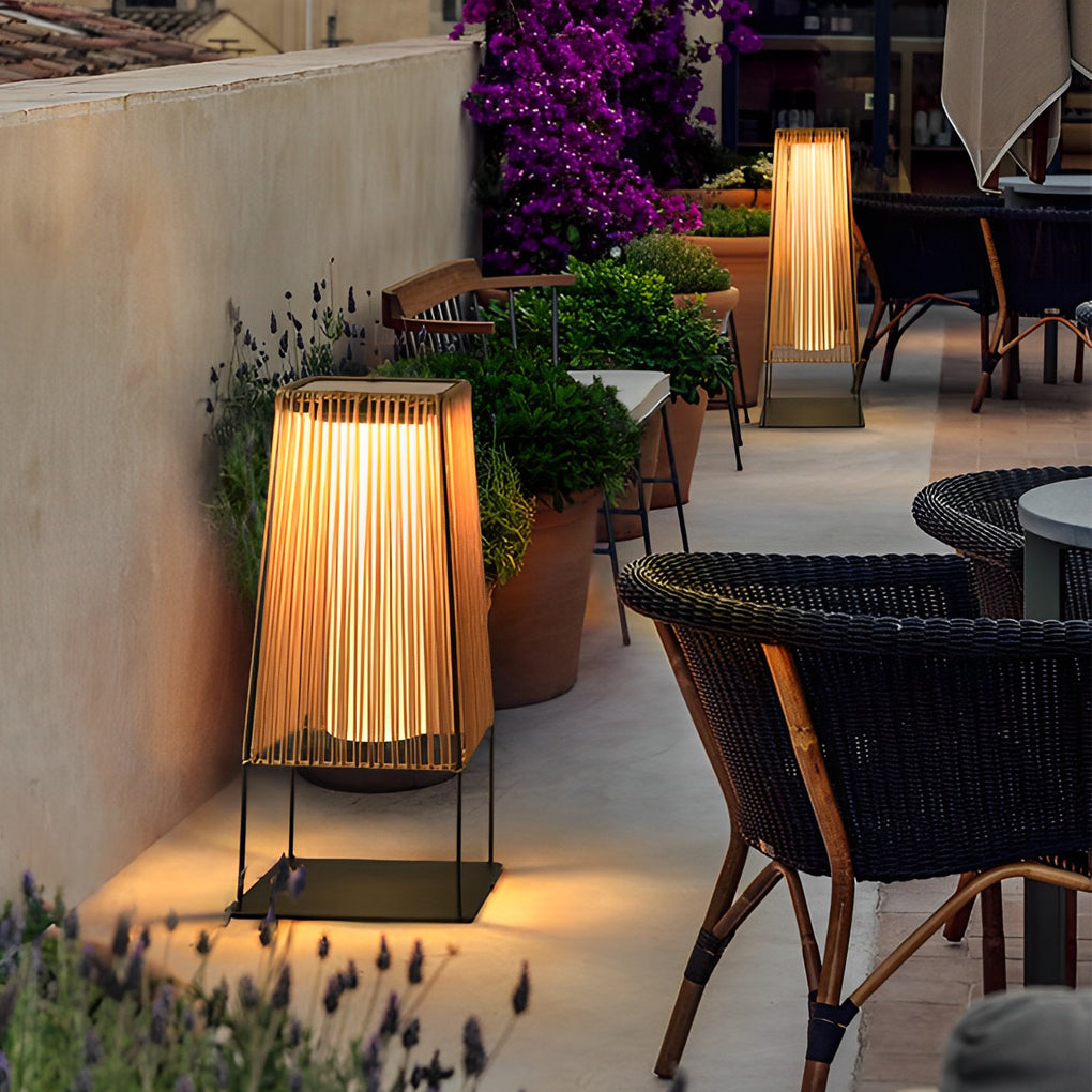 Waterproof Solar Powered Outdoor LED Floor Lamp with Rustic Rubber Shade and Stainless Steel Base