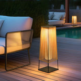 Waterproof Solar Powered Outdoor LED Floor Lamp with Rustic Rubber Shade and Stainless Steel Base