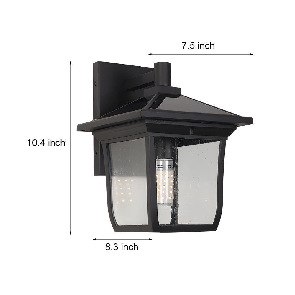 Waterproof Solar Powered Outdoor Wall Sconce Black Aluminum and Glass Exterior Garden Lantern