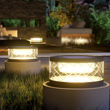 Waterproof Solar Powered Post Cap Lights Modern Black Round Outdoor Fence Lanterns for Deck and Garden