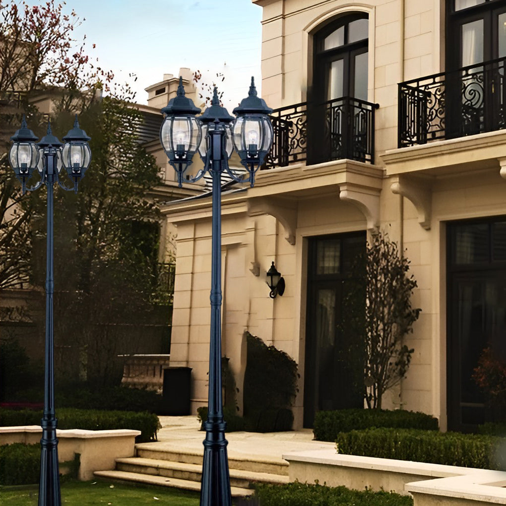 Waterproof Triple Head European Garden Street Light Post for Yard and Path Lighting in Black