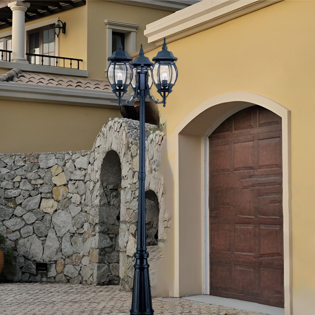 Waterproof Triple Head European Garden Street Light Post for Yard and Path Lighting in Black