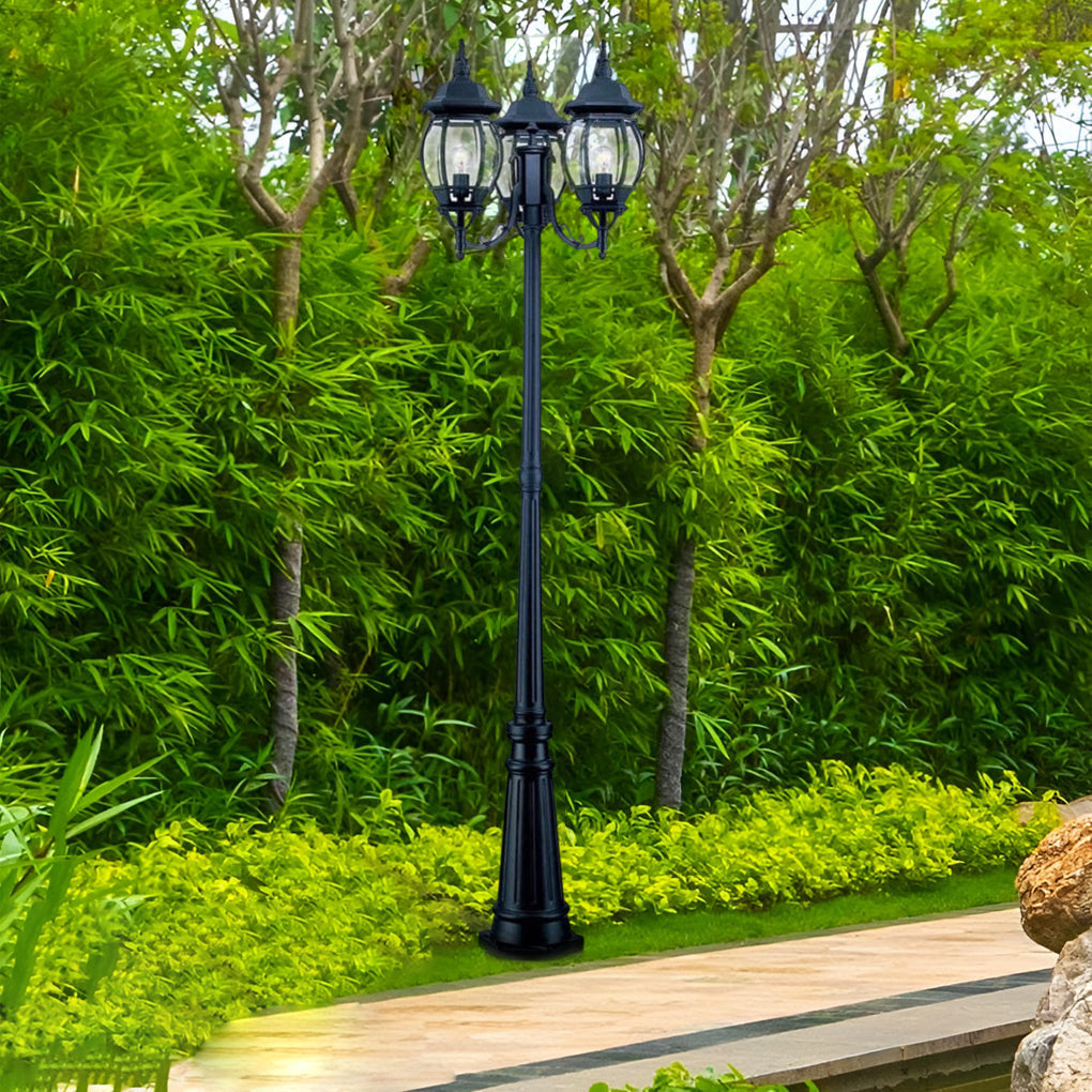 Waterproof Triple Head European Garden Street Light Post for Yard and Path Lighting in Black