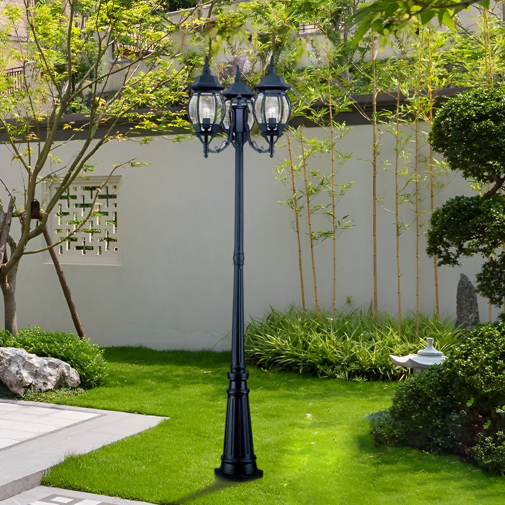 Waterproof Triple Head European Garden Street Light Post for Yard and Path Lighting in Black