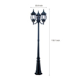 Waterproof Triple Head European Garden Street Light Post for Yard and Path Lighting in Black