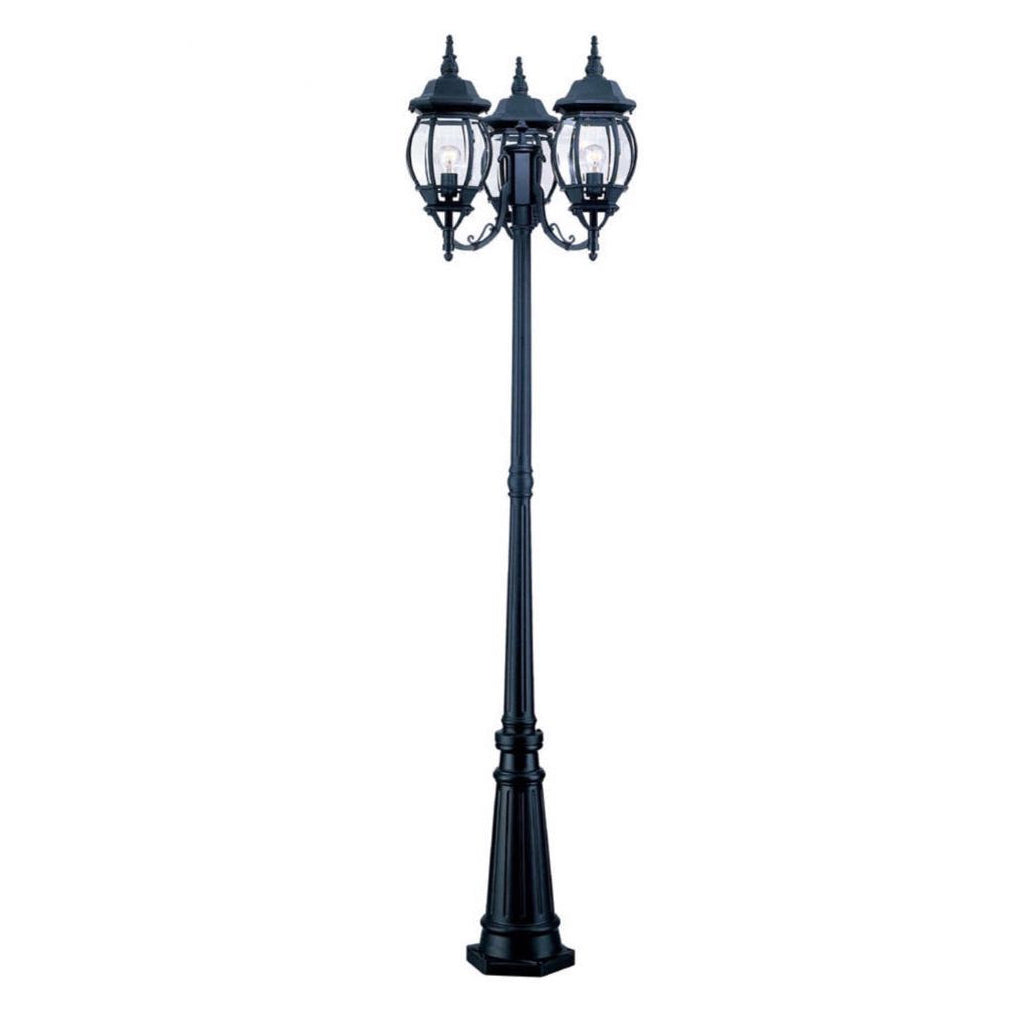 Waterproof Triple Head European Garden Street Light Post for Yard and Path Lighting in Black