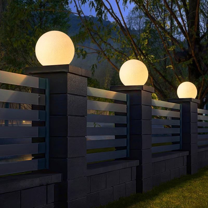 Waterproof White Resin Moon Ball LED Outdoor Post Light Modern Round Fence Sphere Lighting