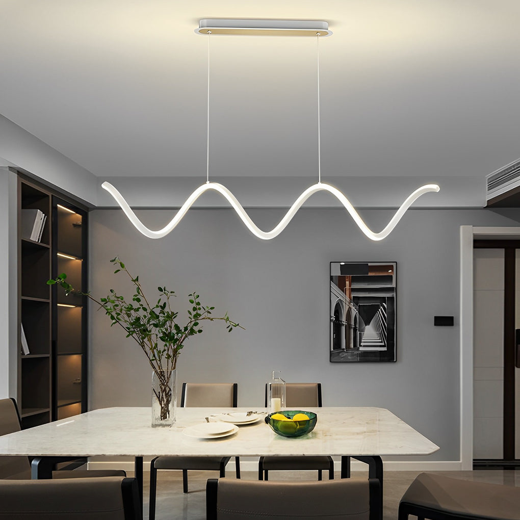 Wave Linear LED Chandelier Modern Dimmable Pendant Light for Dining Room and Kitchen