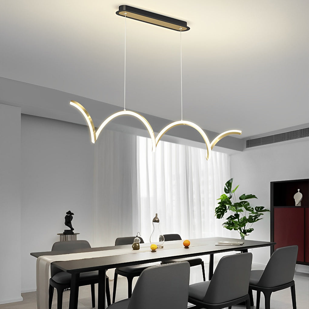 Wave Linear LED Chandelier Modern Dimmable Pendant Light for Dining Room and Kitchen