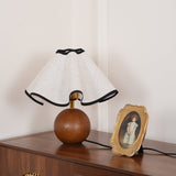 Wavecrest Modern Bedside Table Lamp with Wooden Base and Draped Linen Fabric Shade