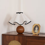 Wavecrest Modern Bedside Table Lamp with Wooden Base and Draped Linen Fabric Shade