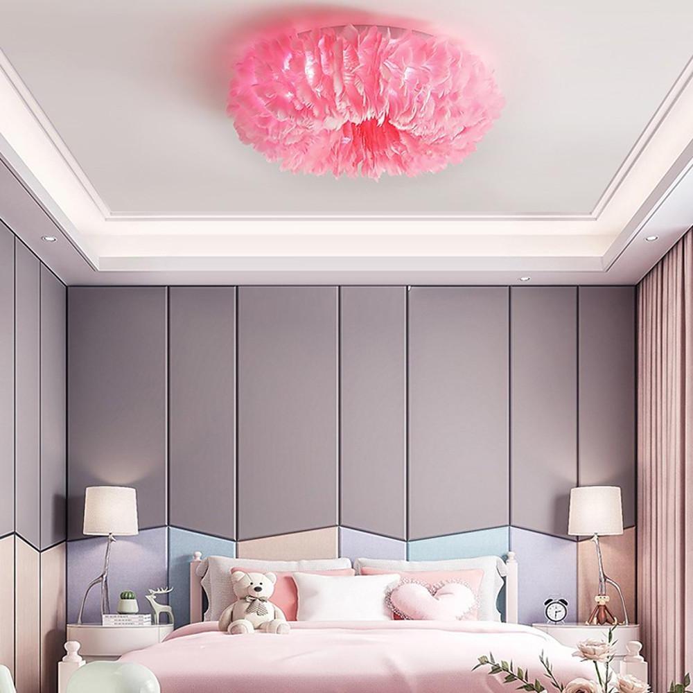 Modern Round Feather LED Flush Mount Ceiling Light for Bedroom and Nursery