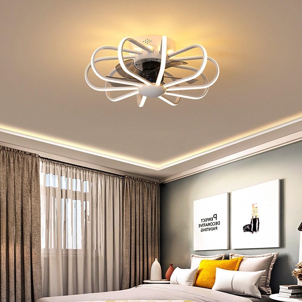 Modern 5 Blade Ceiling Fan with External LED Light Ring and Remote Control Dimming