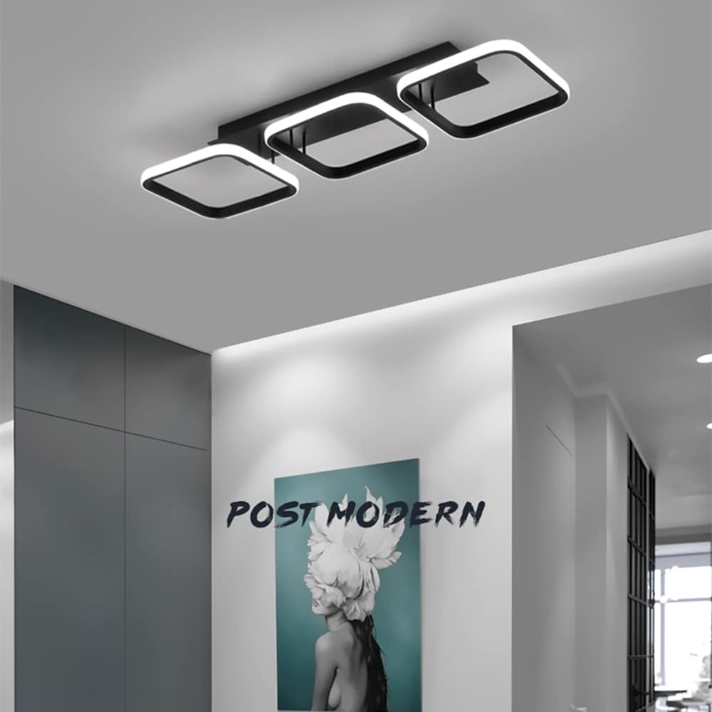 Modern Black 3 Square LED Flush Mount Ceiling Light Geometric Chandelier Fixture