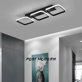 Modern Black 3 Square LED Flush Mount Ceiling Light Geometric Chandelier Fixture