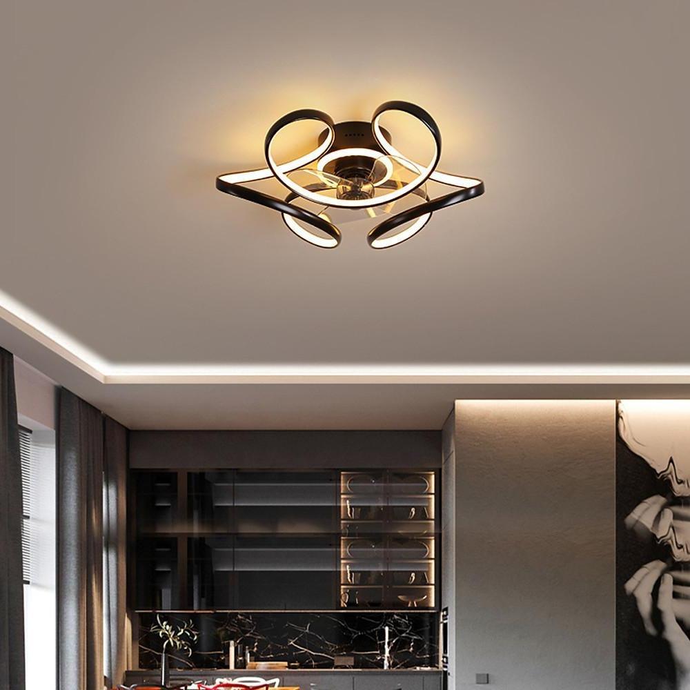 Modern Low Profile 3 Blade Cluster Ceiling Fan with Dimmable LED Lighting for Bedroom and Living Room
