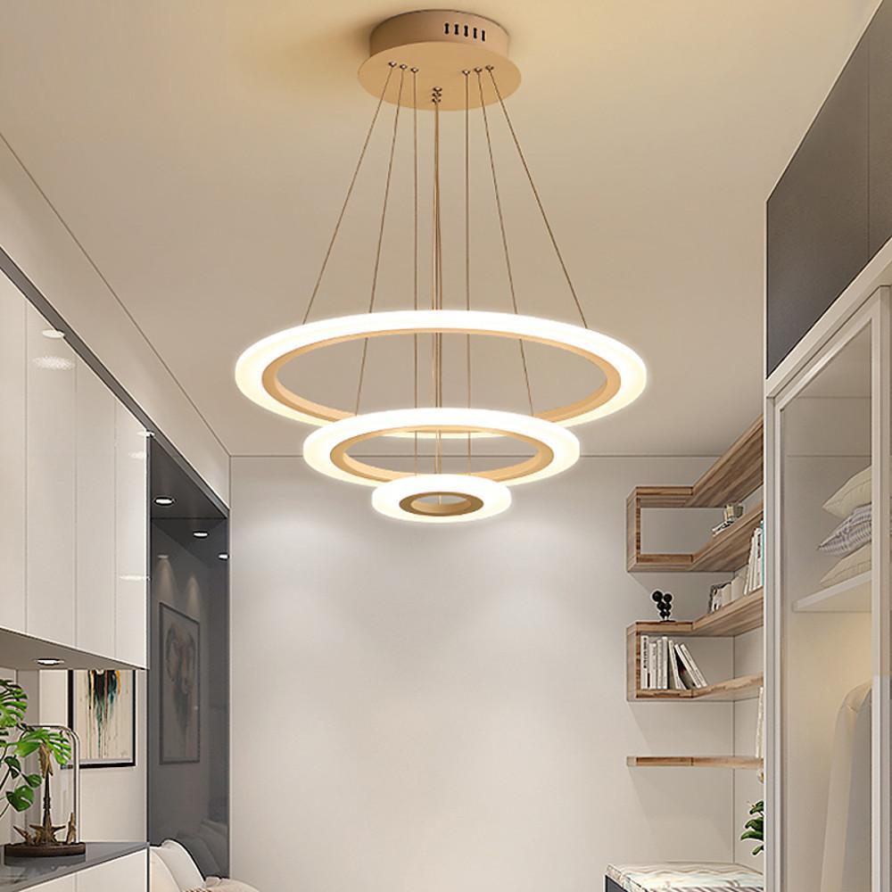 White 3 Ring Adjustable LED Chandelier Modern Circle Pendant Light for Living Room